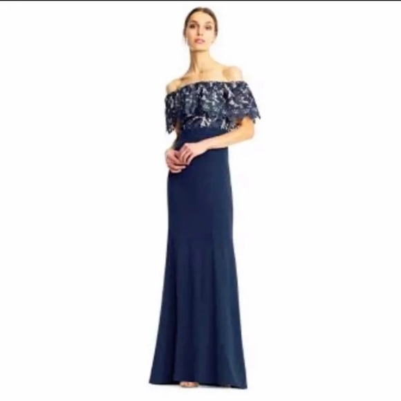 Aidan Mattox Dresses & Skirts - SOLD 2 Aidan Mattox Off Shoulder Blue Lace Gown